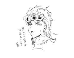 Rule 34 | 1boy, braid, giorno giovanna, greyscale, high collar, highres, jacket, jojo no kimyou na bouken, looking at viewer, male focus, monochrome, open mouth, portrait, signature, simple background, single braid, sofra, solo, sweat, translation request, v-shaped eyebrows, vento aureo, white background