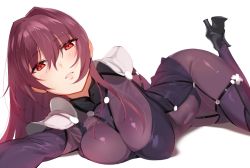 Rule 34 | 1girl, armor, blush, bodysuit, breasts, fate/grand order, fate (series), looking at viewer, pauldrons, scathach (fate), shoulder armor, solo, transparent background, yd (orange maru)