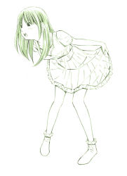 Rule 34 | 1girl, dress, green theme, long hair, monochrome, original, sketch, socks, solo, traditional media, yoshitomi akihito