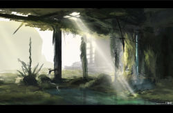 Rule 34 | a4size, a4size (ska usp), building, letterboxed, moss, no humans, original, rock, ruins, scenery, sunlight, water