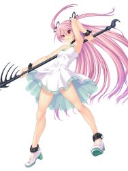 Rule 34 | 1girl, bare legs, breasts, felicia (taimanin kurenai), female focus, lilith-soft, long hair, pink hair, small breasts, solo, taimanin (series), taimanin kurenai, twintails, weapon, zol