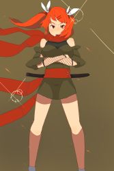 Rule 34 | angry, bad id, bad pixiv id, breast hold, breasts, crossed arms, hair ornament, hairclip, highres, katana, large breasts, nanora, ninja, orange eyes, orange hair, original, scarf, solo, sword, twintails, weapon