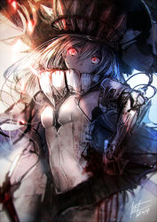 Rule 34 | 10s, 1girl, abyssal ship, akaitera, bad id, bad pixiv id, blood, bodysuit, cape, kantai collection, mechanical arms, red eyes, silver hair, single mechanical arm, staff, wo-class aircraft carrier