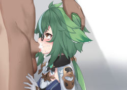 Rule 34 | absurdres, animal ears, blue dress, cat ears, cat girl, censored, cum, cum in mouth, cum in throat, cumdrip, deepthroat, detached sleeves, dress, fellatio, fur collar, genshin impact, glasses, green hair, hand on another&#039;s head, heart, heart-shaped pupils, highres, irrumatio, long hair, low-tied long hair, mosaic censoring, oral, semi-rimless eyewear, short hair, sucrose (genshin impact), symbol-shaped pupils, tearing up, tongue, tongue out, tori no ou, vision (genshin impact)