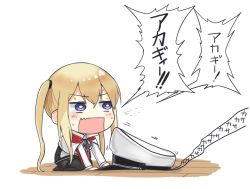 Rule 34 | 10s, 1girl, anchor, black pantyhose, blonde hair, blue eyes, blush, capelet, chibi, cross-counter (screw upper), graf zeppelin (kancolle), hair between eyes, hat, kantai collection, military, military hat, military uniform, miniskirt, open mouth, pantyhose, peaked cap, seiza, sidelocks, sitting, skirt, solo, sweat, tears, translation request, tsurime, twintails, uniform