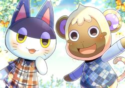 Rule 34 | :d, animal crossing, animal ears, argyle, blurry, blurry background, blush, cat ears, collared shirt, commentary request, commission, deli (animal crossing), depth of field, dress shirt, furry, kou hiyoyo, long sleeves, looking at viewer, monkey ears, monkey tail, nintendo, open mouth, plaid, plaid shirt, punchy (animal crossing), shirt, short sleeves, skeb commission, smile, sweater vest, tail, white shirt