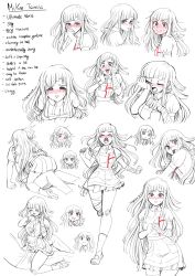 Rule 34 | &gt; &lt;, 1boy, 1girl, absurdres, ahoge, apron, artist name, bandaged arm, bandaged hand, bandaged leg, bandages, bandaid, bandaid on knee, bandaid on leg, blunt bangs, blush, bra, breasts, character sheet, cleavage, commentary, crying, danganronpa (series), danganronpa 2: goodbye despair, dress, full-face blush, greyscale, hand on own face, hands up, highres, hinata hajime, kinkymation, kneeling, large breasts, leg up, long hair, looking at viewer, mole, mole under eye, monochrome, multiple views, nurse, open clothes, open dress, open mouth, own hands together, shoes, short hair, short sleeves, smile, socks, solo focus, sweatdrop, tears, tsumiki mikan, underwear, white background
