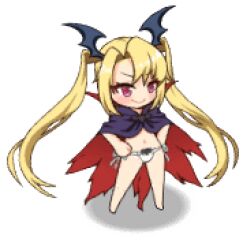Rule 34 | 1girl, animated, animated png, artist request, barefoot, bat ornament, bat wings, black cloak, blinking, blonde hair, blush, chibi, cloak, closed mouth, flat chest, full body, hair between eyes, head wings, long hair, looping animation, lowres, mon-musu quest!, monster musume td, navel, nearly naked cloak, panties, red cloak, red eyes, shadow, side-tie panties, simple background, slit pupils, smile, solo, standing, third-party source, torn cloak, torn clothes, transparent background, twintails, two-sided cloak, two-sided fabric, underwear, v-shaped eyebrows, vampire, vanilla (mon-musu quest!), very long hair, white panties, wings