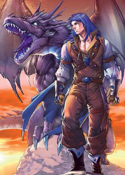 Rule 34 | 1boy, armor, blue eyes, blue hair, dragon, kalecgos, long hair, male focus, snow, solo, warcraft, wings, world of warcraft