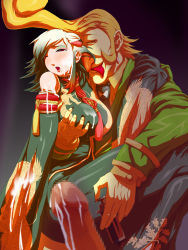 Rule 34 | 1boy, 1girl, blonde hair, grabbing another&#039;s breast, breasts, censored, china dress, chinese clothes, cum, defeat, dress, drugged, grabbing, green hair, groping, hetero, huge breasts, hyena (kof), kof: maximum impact, multicolored hair, open mouth, penis, snk, syringe, the king of fighters, tongue, tongue out, two-tone hair, white hair, xiao lon