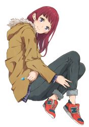 Rule 34 | 1girl, absurdres, denim, full body, haine, highres, jacket, jeans, original, pants, shoes, simple background, sneakers, solo