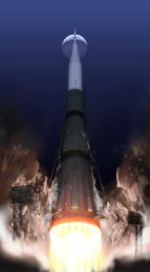 Rule 34 | gradient background, highres, launch pad, launch tower, launching, moon, no humans, outdoors, real life, realistic, rocket, roy fokka, russian text, sky, smoke, soviet
