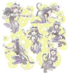 Rule 34 | 1girl, black hair, blake belladonna, bow, cat tail, commentary request, fang, hair bow, highres, iesupa, mouse (animal), pantyhose, paw pose, rwby, tail, yellow eyes