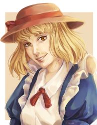 Rule 34 | 1girl, artist name, bad id, bad pixiv id, blonde hair, frills, hat, hat ribbon, highres, kana anaberal, lionrion, looking at viewer, nose, ribbon, smile, solo, touhou, touhou (pc-98), yellow eyes