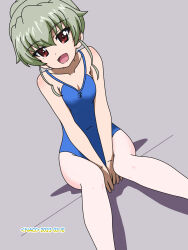 Rule 34 | 1girl, alternate costume, alternate hairstyle, anchovy (girls und panzer), artist name, ballerina, blue leotard, commentary, covered navel, dated, girls und panzer, green hair, hair up, highres, leotard, naotosi, pantyhose, red eyes, shadow, short hair, sitting, solo, spaghetti strap, v arms, white pantyhose