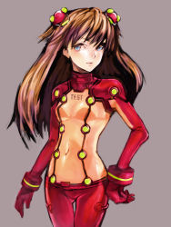 Rule 34 | 00s, 1girl, bodysuit, brown hair, cleavage, evangelion: 2.0 you can (not) advance, hair ornament, hairclip, highres, im (inuboe), md5 mismatch, midriff, multicolored clothes, neon genesis evangelion, plugsuit, rebuild of evangelion, resolution mismatch, see-through, see-through cleavage, solo, source smaller, souryuu asuka langley, test plugsuit