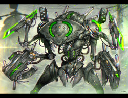 Rule 34 | blurry, blurry background, cable, gia, glowing, gun, mecha, no humans, original, robot, science fiction, sword, weapon