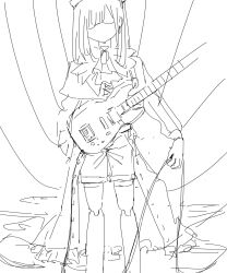 Rule 34 | 1girl, ascot, bang dream!, bang dream! it&#039;s mygo!!!!!, cable, capelet, doll joints, earrings, electric guitar, greyscale, guitar, highres, holding, holding cable, instrument, jewelry, joints, long hair, long sleeves, mask, monochrome, mouth mask, odore (suzukisakana001), see-through, see-through sleeves, shorts, sketch, solo, wakaba mutsumi