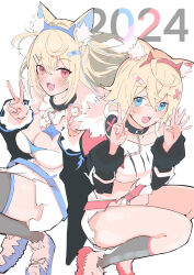 Rule 34 | 2girls, absurdres, animal ear fluff, animal ears, ayumi (ayumi05888572), blonde hair, blue eyes, blue hair, breasts, collar, colored inner animal ears, dog ears, dog girl, fang, finger counting, fuwawa abyssgard, fuwawa abyssgard (1st costume), hair ornament, highres, hololive, hololive english, large breasts, long hair, medium breasts, mococo abyssgard, mococo abyssgard (1st costume), multicolored hair, multiple girls, no nose, open mouth, pink eyes, pink hair, short hair, siblings, sisters, sketch, skin fang, streaked hair, twins, virtual youtuber, x hair ornament