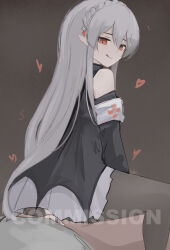 Rule 34 | 1girl, :q, absurdres, arknights, black background, black dress, black pantyhose, black sleeves, braid, clothed sex, commission, crown braid, cum, cum in pussy, detached sleeves, dress, grey hair, hair between eyes, heart, highres, long hair, looking at viewer, pale skin, pantyhose, pointy ears, pov, red eyes, sex, simple background, solo focus, tongue, tongue out, torn clothes, torn pantyhose, vaginal, very long hair, warfarin (arknights), wawamachi (wawamachis)