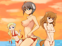 Rule 34 | 3girls, ass, breasts, butt crack, fernandia malvezzi, luciana mazzei, martina crespi, multiple girls, navel, nipples, strike witches, topless, world witches series