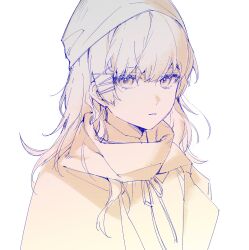 Rule 34 | 1girl, beanie, expressionless, girls&#039; frontline, hair ornament, hairclip, hat, highres, jacket, long hair, looking at viewer, monochrome, parted lips, scar-l (girls&#039; frontline), scarf, simple background, solo, taiyang ami, upper body, white background