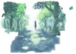 Rule 34 | 10s, 1girl, 2014, chen, dated, forest, full body, kabu (yuyuibob), multiple tails, nature, scenery, short hair, silhouette, solo, standing, tail, touhou, tree, two tails, wide shot