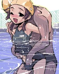 Rule 34 | 1boy, 1girl, :d, age difference, bad id, bad pixiv id, black male swimwear, black swim briefs, blue eyes, blush, brown hair, chain-link fence, fence, fingering, grabbing, grabbing from behind, hand under clothes, hand under swimsuit, hetero, kurusu tatsuya, lowres, male swimwear, male swimwear pull, oekaki, old school swimsuit, one-piece swimsuit, one eye closed, open mouth, original, outdoors, pool, protected link, reach-around, school swimsuit, school swimsuit flap, sex, smile, solo focus, swim briefs, swim briefs pull, swim cap, swimsuit, torogao, underwater, underwater sex, wink