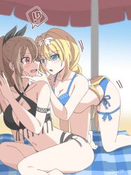 Rule 34 | 2girls, alice zuberg, armpits, bare arms, bare legs, bare shoulders, beach, belly, bikini, black one-piece swimsuit, blonde hair, blue eyes, blue one-piece swimsuit, blush, braid, breasts, bwave968, cleavage, collarbone, colored skin, doggystyle, eydis (sao), long hair, multiple girls, navel, one-piece swimsuit, red eyes, sex, sex from behind, sound effects, swimsuit, sword art online, sword art online: alicization, thighs, white skin, yuri