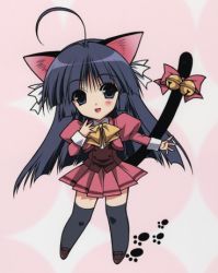 Rule 34 | ahoge, animal ears, bell, cat ears, cat tail, lowres, open mouth, paw print, ribbon, tail, thighhighs