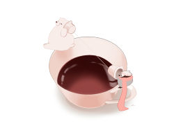 Rule 34 | animal focus, artist name, bear, bird, chai (drawingchisanne), cup, closed eyes, from above, hat, long scarf, no humans, original, penguin, polar bear, scarf, shadow, signature, simple background, sitting, talking, tea, teacup, white background