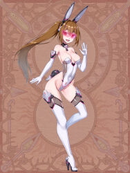 Rule 34 | 1girl, animal ears, boots, breasts, brown hair, chain paradox, cocytus (wind master), covered navel, detached collar, elbow gloves, full body, gloves, hair intakes, high heel boots, high heels, highleg, highleg leotard, highres, leotard, long hair, looking at viewer, medium breasts, nontraditional playboy bunny, playboy bunny, ponytail, rabbit ears, rabbit tail, red eyes, skin tight, solo, tail, thigh boots, thighhighs, very long hair