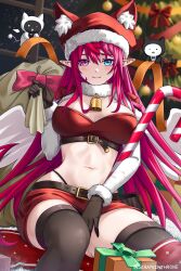 Rule 34 | 1girl, blue eyes, breasts, cleavage, gloves, heterochromia, highres, hololive, hololive english, irys (hololive), large breasts, long hair, looking at viewer, purple eyes, santa costume, seraphim throne, shorts, smile, solo, virtual youtuber