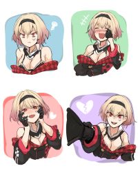 Rule 34 | 1girl, blonde hair, breasts, character sheet, cleavage, expression chart, expressions, ganesagi, hands on own face, headband, highres, multicolored hair, multiple views, original, pout, short hair, two-tone hair, yandere