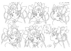 Rule 34 | 1990s (style), 1girl, absurdres, amazoness quartet, bishoujo senshi sailor moon, bishoujo senshi sailor moon supers, breasts, cerecere (sailor moon), character sheet, cleavage, flower, flower on head, hair ornament, highres, long hair, looking at viewer, medium breasts, monochrome, multiple views, official art, retro artstyle, revealing clothes, scan, smug, solo, toei animation, translation request, upper body, very long hair, wide hips