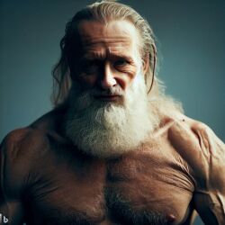 1boy beard facial_hair grey_hair mature_male muscular muscular_male wrinkled_skin