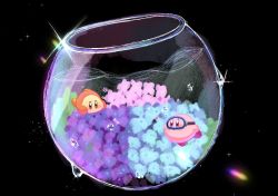 Rule 34 | blue flower, blush, bowl, bubble, commentary, diving, diving mask, flower, glint, goggles, hydrangea, kirby, kirby (series), leaf, nintendo, no humans, pink flower, purple flower, sparkle, waddle dee, water, water drop, yuzuriha yuki