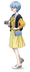 Rule 34 | ayanami rei, bag, blue hair, camera, dress, handbag, neon genesis evangelion, rei, yellow dress