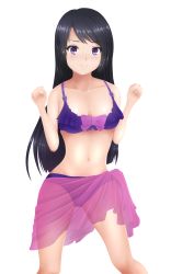 Rule 34 | 1girl, absurdres, artist request, bad id, bad pixiv id, bikini, black hair, blush, breasts, female focus, hibike! euphonium, highres, kousaka reina, long hair, looking at viewer, one-piece swimsuit, purple eyes, purple one-piece swimsuit, resized, simple background, smile, solo, swimsuit, tagme, third-party edit, upscaled, waifu2x, white background