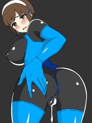 Rule 34 | 1girl, aftersex, ass, back, black background, black bodysuit, blue bodysuit, blue gloves, blush, bodysuit, breasts, brown eyes, brown hair, bulge, covered erect nipples, covered navel, cum, cum in clothes, cum in pussy, dress, elbow gloves, erection, erection under clothes, female focus, from behind, gloves, godzilla: city on the edge of battle, godzilla: planet of the monsters, godzilla: the planet eater, godzilla (series), hairband, hairwear, hands on ass, hands on own ass, headband, headgear, huge breasts, latex, latex dress, latex elbow gloves, latex gloves, latex legwear, latex suit, latex thighhigh boots, leaking, long glove, looking at viewer, looking back, nipples, open mouth, polygon pictures, pussy, shiny bodysuit, shiny clothes, shiny legwear, skin tight, skin tight clothing, skin tight, skin tight, tani yuko, thick thighs, thighhighs, thighs, third-party edit, third party edit, toho, tongue, vaginal, wide hips