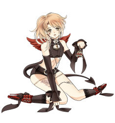 Rule 34 | 1boy, ballet boots, ballet heels, benio, blonde hair, detached sleeves, full body, high heels, highres, lipstick, makeup, male focus, mikansom, mole, navel, open mouth, ribbon, scar, shoes, side ponytail, simple background, sitting, solo, tattoo, trap, wings, yellow eyes, zone-00
