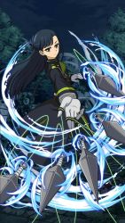 Rule 34 | 10s, 1girl, black eyes, black hair, building, floating hair, gloves, highres, looking at viewer, night, outdoors, outstretched arm, owari no seraph, purple eyes, ruins, solo, tree, uniform, white gloves, yukimi shigure
