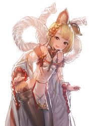 Rule 34 | 1girl, animal ears, bare shoulders, black pantyhose, blonde hair, blush, bow (bhp), braid, breasts, detached sleeves, dog, dog ears, erune, granblue fantasy, japanese clothes, long sleeves, open mouth, pantyhose, pelvic curtain, rope, shimenawa, short hair, simple background, sketch, small breasts, smile, solo, vajra (granblue fantasy), white background, wide sleeves