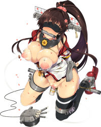 Rule 34 | 10s, 1girl, anal, anal object insertion, arms behind back, asymmetrical legwear, bare shoulders, bdsm, beads, bit gag, black socks, blindfold, blush, bondage, bottomless, bound, bound ankles, bound arms, breast bondage, breasts, brown hair, censored, cherry blossoms, convenient censoring, deep skin, detached sleeves, dildo, drooling, facing viewer, fat mons, female focus, flower, from above, full body, gag, gagged, gorget, groin, hair flower, hair intakes, hair ornament, headgear, high ponytail, holster, horizontal-striped legwear, huge breasts, kantai collection, kikumon, kneehighs, kneeling, large areolae, long hair, looking up, machinery, milking machine, mismatched legwear, mizuki makoto, nipples, no bra, nose blush, object insertion, petals, pink flower, ponytail, puffy nipples, pussy, pussy juice, raised eyebrows, rope, rudder footwear, sailor collar, saliva, see-through, sex toy, shibari, shibari over clothes, shiny skin, shoes, sidelocks, simple background, single kneehigh, single sock, single thighhigh, socks, solo, spreader bar, striped clothes, striped socks, striped thighhighs, sweat, tassel, thigh holster, thighhighs, thighs, tube, uneven legwear, vaginal, very long hair, white background, white socks, wind, wind lift, wire, yamato (kancolle)