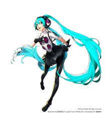 Rule 34 | 1girl, absurdres, black gloves, blue eyes, blue hair, gloves, hand on own chest, hatsune miku, headphones, highres, long hair, looking at viewer, official art, persona, persona 4: dancing all night, persona dancing, simple background, smile, soejima shigenori, solo, twintails, very long hair, vocaloid, white background
