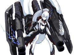 Rule 34 | 1girl, abyssal ship, breasts, cosplay, dark persona, glowing, glowing eyes, kantai collection, long hair, ogawa-syou, ogawa shou, personification, ponytail, purple eyes, re-class battleship, re-class battleship (cosplay), smile, solo, white hair, yamato (kancolle)