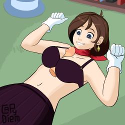 Rule 34 | 1girl, ace attorney, ahoge, animated, animated gif, bandana, black bra, black skirt, blue eyes, bouncing breasts, bra, breasts, brown hair, capydiem, disembodied penis, gloves, hat, highres, jewelry, lying, magician, medium breasts, on back, paizuri, paizuri under clothes, penis, short hair, skirt, smile, straddling, straddling paizuri, top hat, trucy wright, underwear