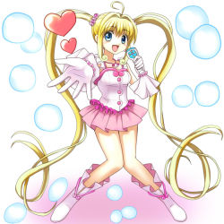 Rule 34 | 00s, blonde hair, blue eyes, boots, gloves, heart, idol, jewelry, long hair, mermaid melody pichi pichi pitch, microphone, miru, nanami lucia, necklace, solo, twintails