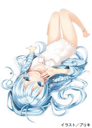 Rule 34 | 10s, 1girl, anklet, antenna hair, barefoot, blue eyes, blue hair, bow, buriki, casual one-piece swimsuit, denpa onna to seishun otoko, frilled swimsuit, frills, hooded top, jewelry, long hair, lowres, lying, matching hair/eyes, on back, one-piece swimsuit, solo, swimsuit, thigh gap, touwa erio, upside-down, very long hair, white one-piece swimsuit