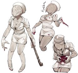 Rule 34 | 1girl, breasts, bubble head nurse, cleavage, commentary request, faceless, faceless female, gloves, hat, highres, large breasts, monster girl, multiple views, nurse, nurse cap, sido (slipknot), silent hill, silent hill (series), silent hill 2